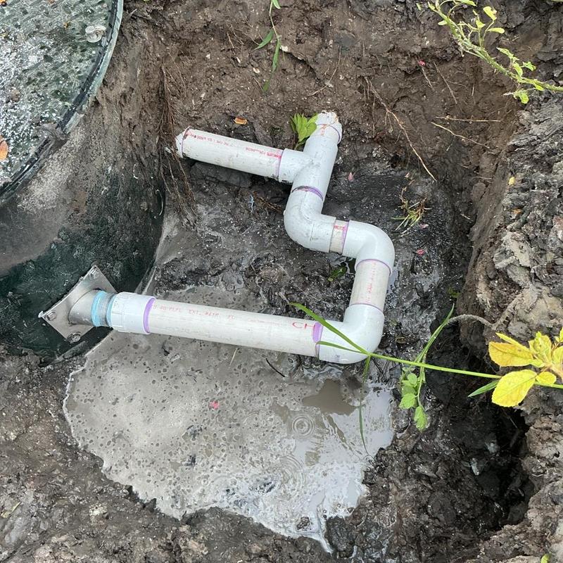 Lift station discharge pipe with new PVC fittings Lift station discharge pipe with new PVC fittings