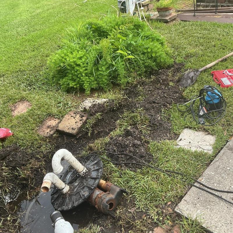 Yard drainage pump removed for replacement in backyard Yard drainage pump removed for replacement in backyard