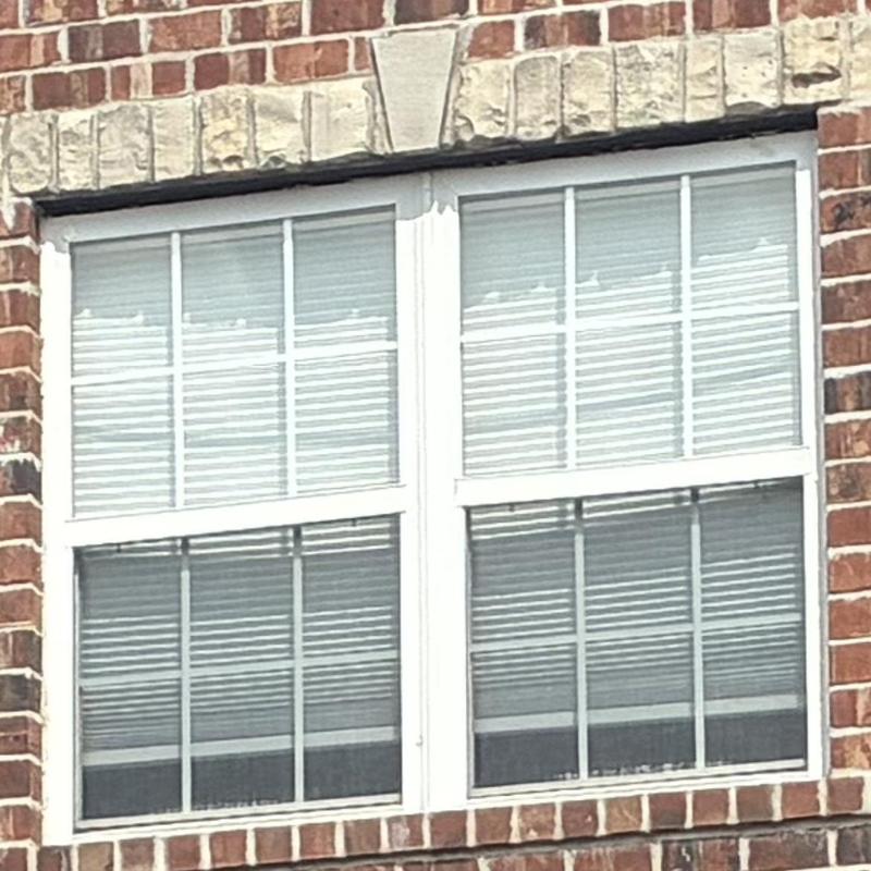Front street-facing windows with hail damage on brick wall