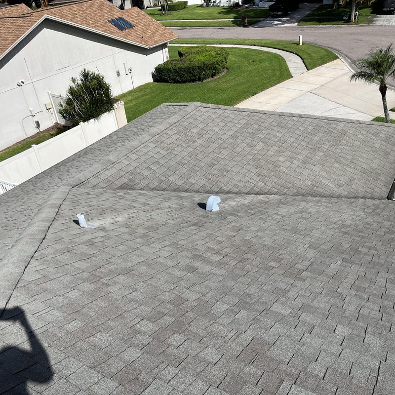 Gray asphalt shingle roof with plumbing vents Gray asphalt shingle roof with plumbing vents