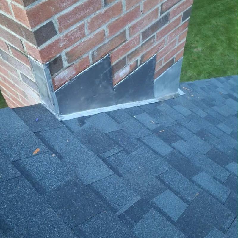 Roof chimney flashing with CertainTeed Landmark Pro shingles