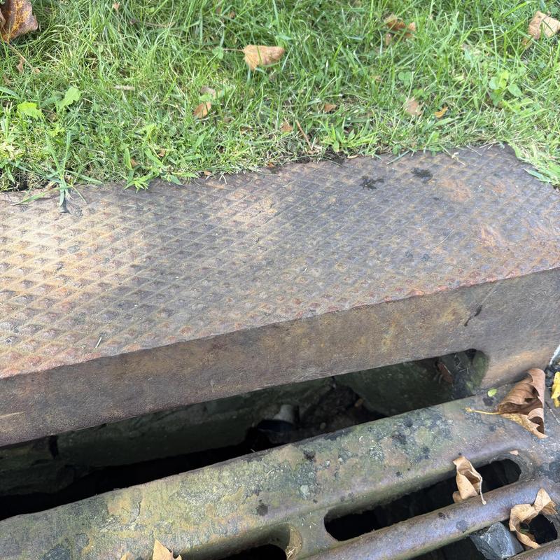 Main sewer line metal access cover and grass area Main sewer line metal access cover and grass area