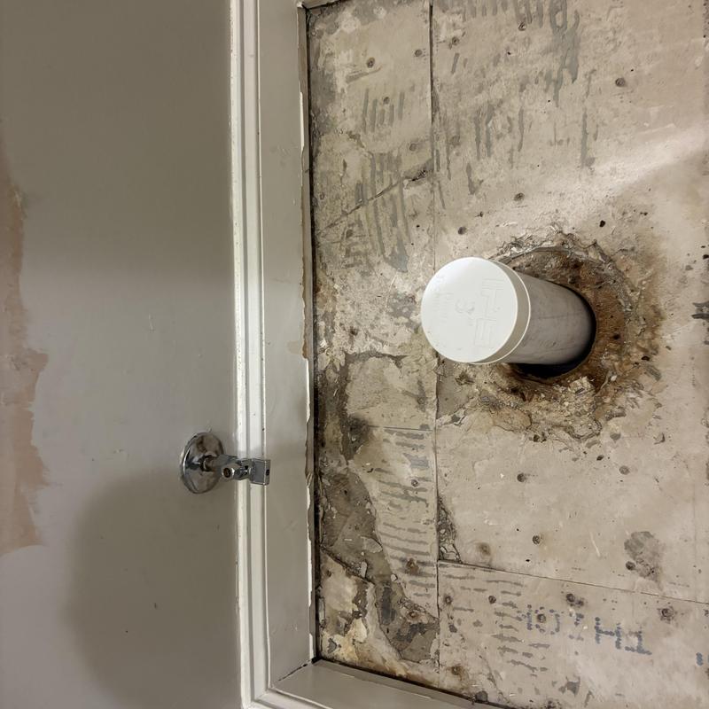 Toilet flange and capped drain pipe installation in subfloor Toilet flange and capped drain pipe installation in subfloor