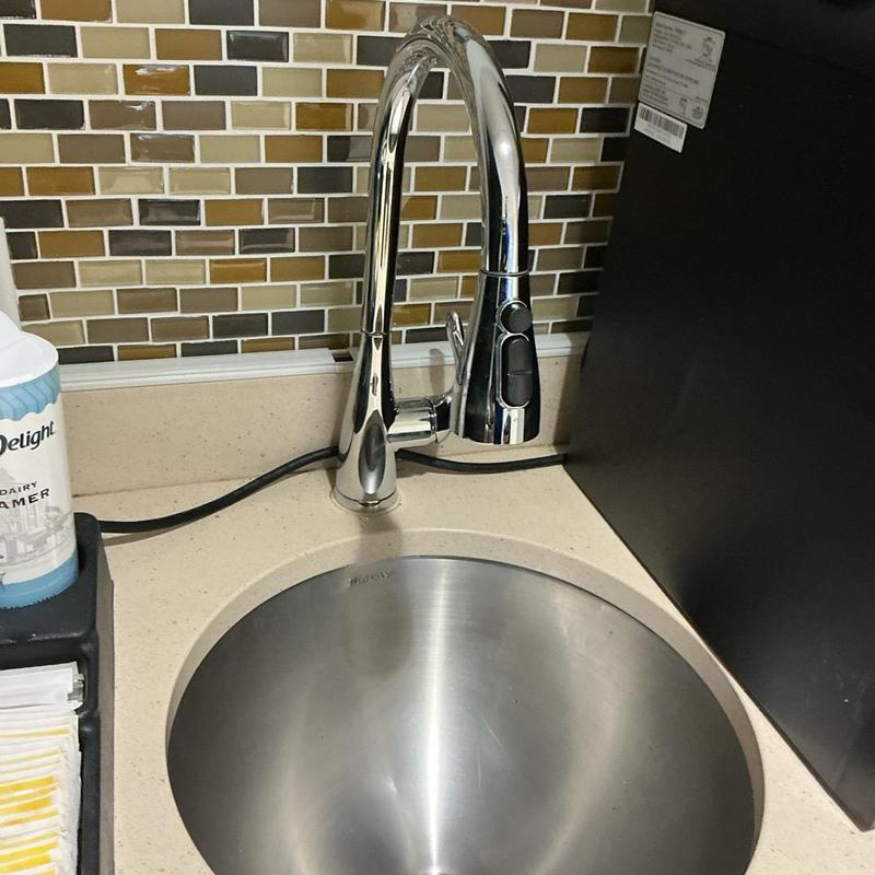 Mainline pull-down kitchen faucet on break room sink Mainline pull-down kitchen faucet on break room sink