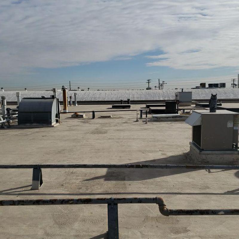 Flat roof with storm damage and pipe jacks sealing needed