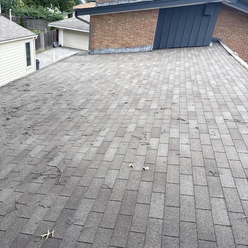 Roof shingles with storm debris and minor damage