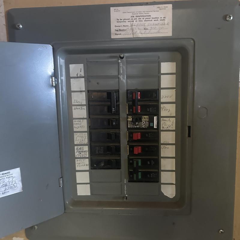Electrical panel with labeled circuit breakers in Boise home
