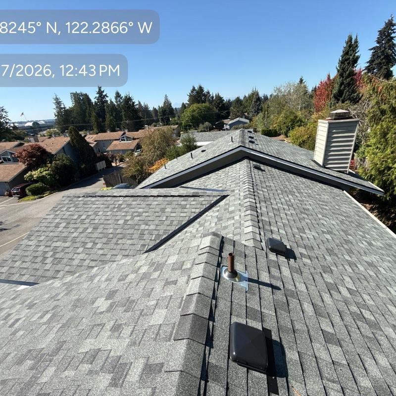 Shingle roof with vents and chimney in Arlington WA