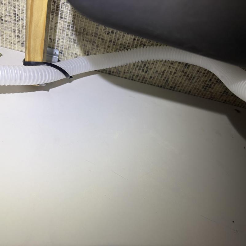 Dishwasher drain hose loop raised and treated in crawlspace Dishwasher drain hose loop raised and treated in crawlspace