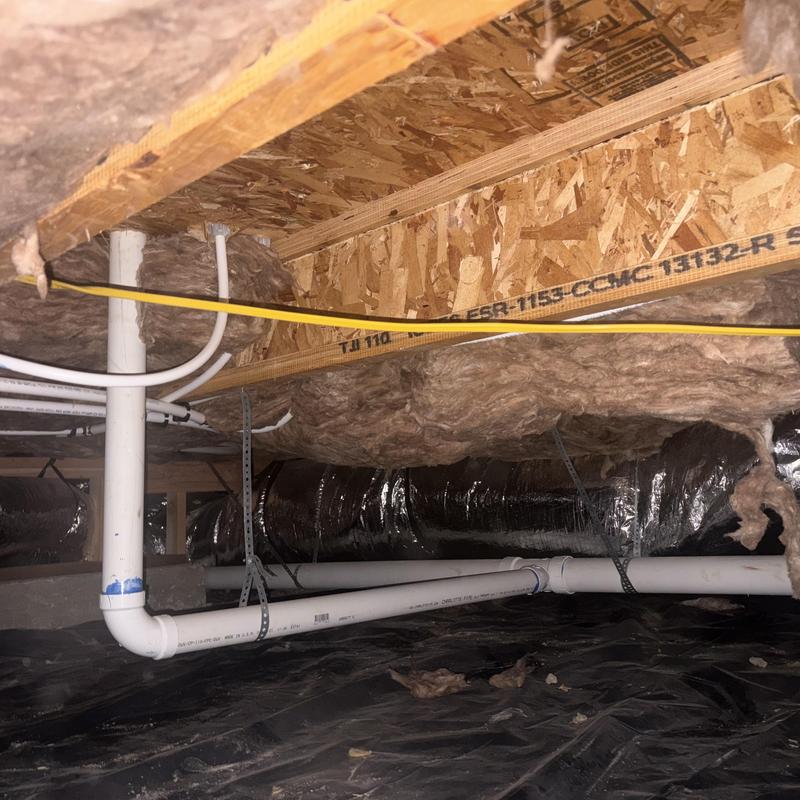Dishwasher drain hose loop in insulated crawlspace Dishwasher drain hose loop in insulated crawlspace