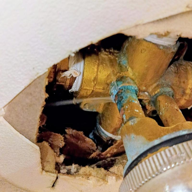 Shower valve with corrosion inside wall cavity Shower valve with corrosion inside wall cavity