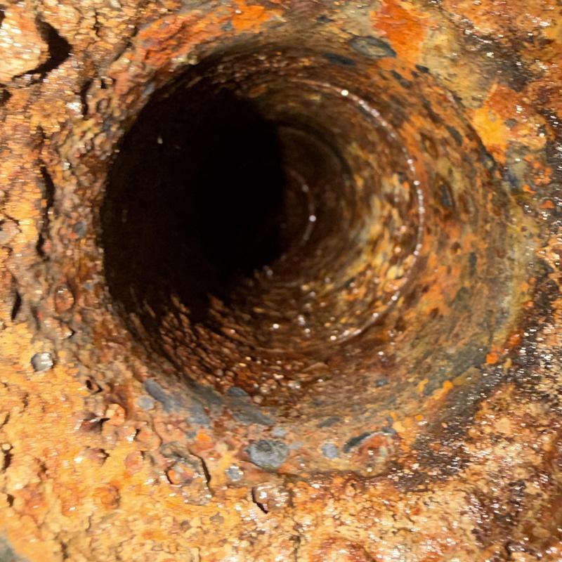 Corroded commercial main sewer line interior view Corroded commercial main sewer line interior view