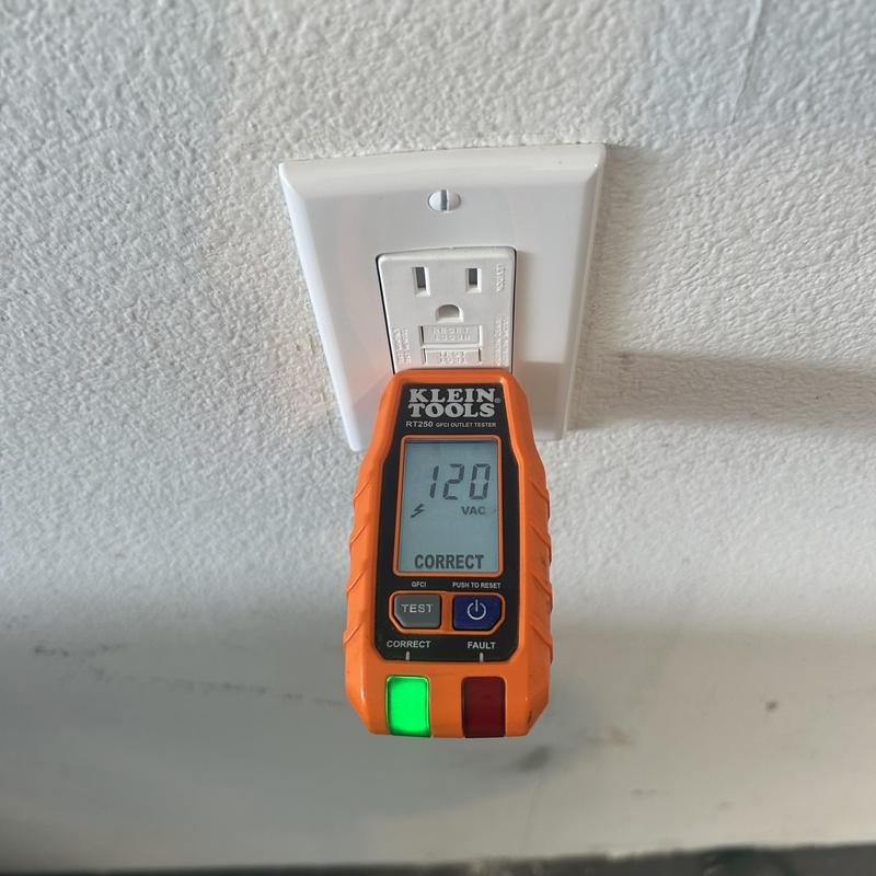GFCI outlet with tester showing correct voltage GFCI outlet with tester showing correct voltage