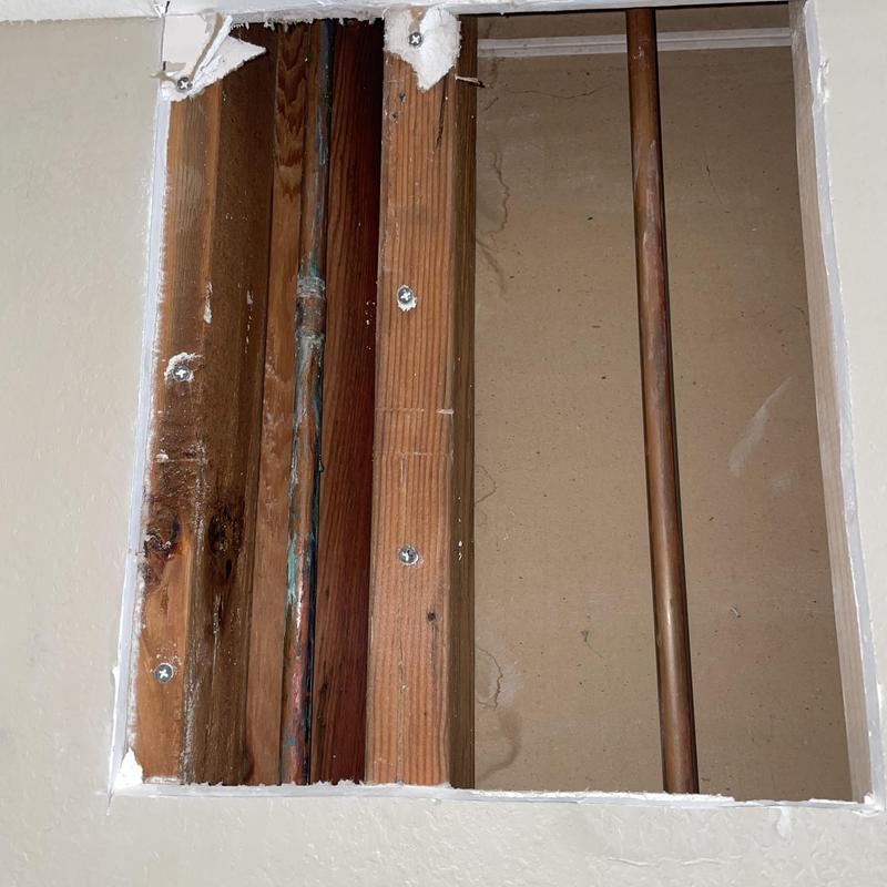 12 copper pipe plumbing with leak repair in wall cavity