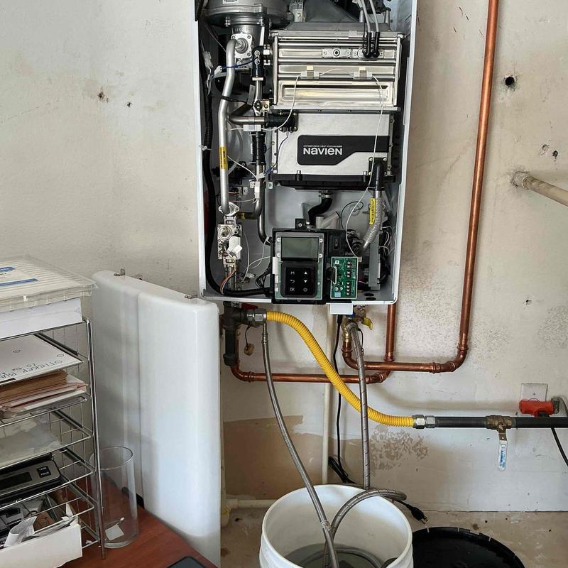 Tankless water heater flushing and inspection setup