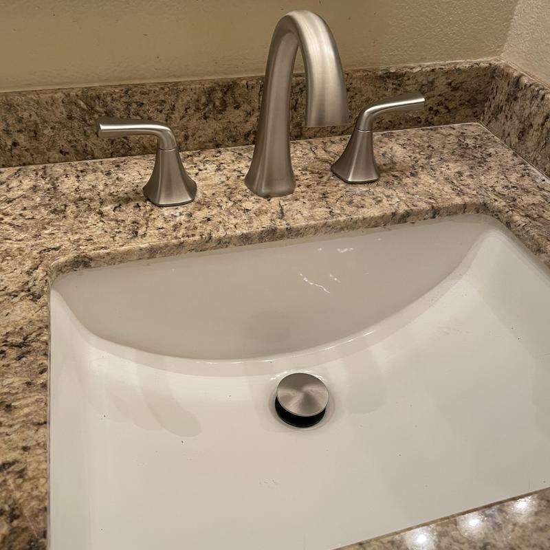 8-inch bathroom faucet with pop-up drain installed