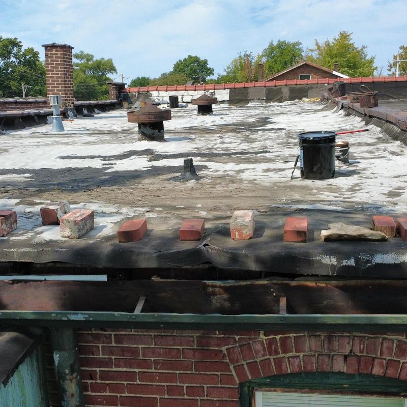 Mulehide modified bitumen roof with flashing damage