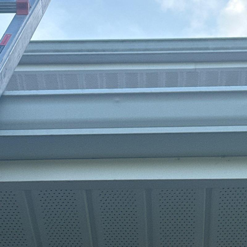 Roof gutter with ladder and soffit vent panels