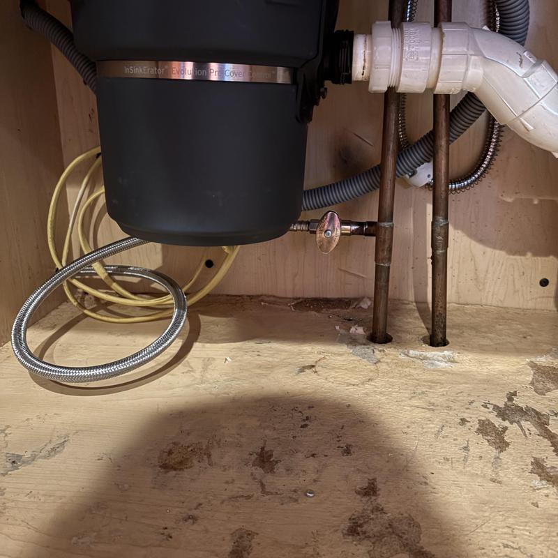 Garbage disposal unit with water supply shut off valve Garbage disposal unit with water supply shut off valve