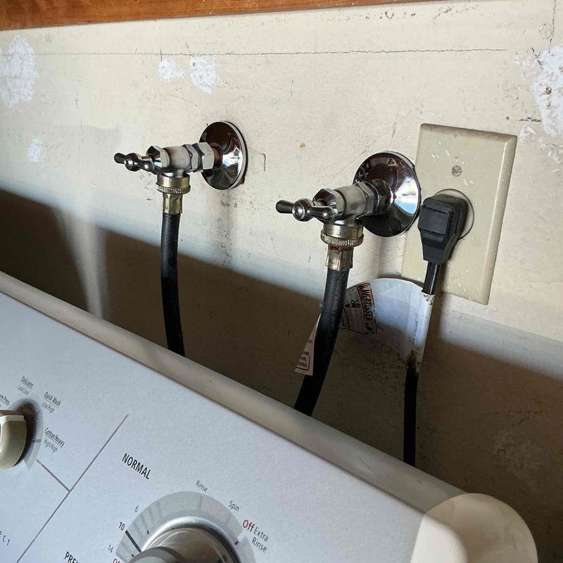 Washing machine hot and cold shut-off valves with hoses