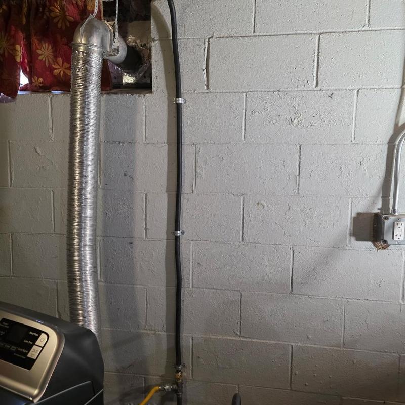 Dryer gas line installation on basement wall Dryer gas line installation on basement wall