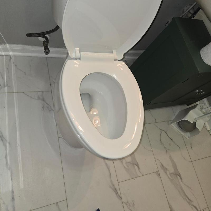 Toilet replacement in bathroom with marble tile floor Toilet replacement in bathroom with marble tile floor