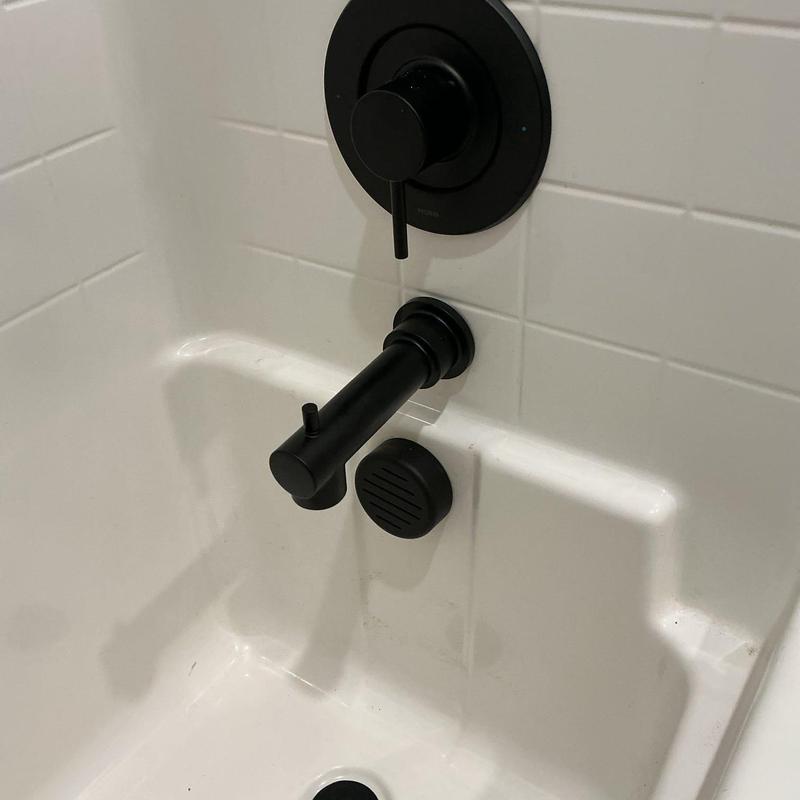 Matte black Moen tub and shower trim installation