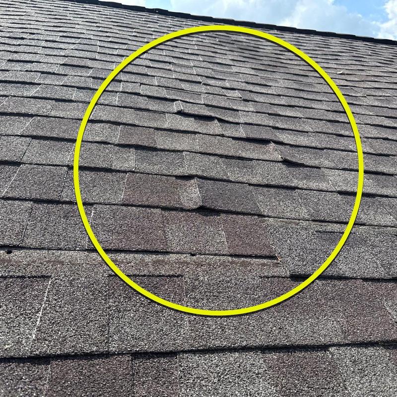 Asphalt roof shingles with hail damage signs