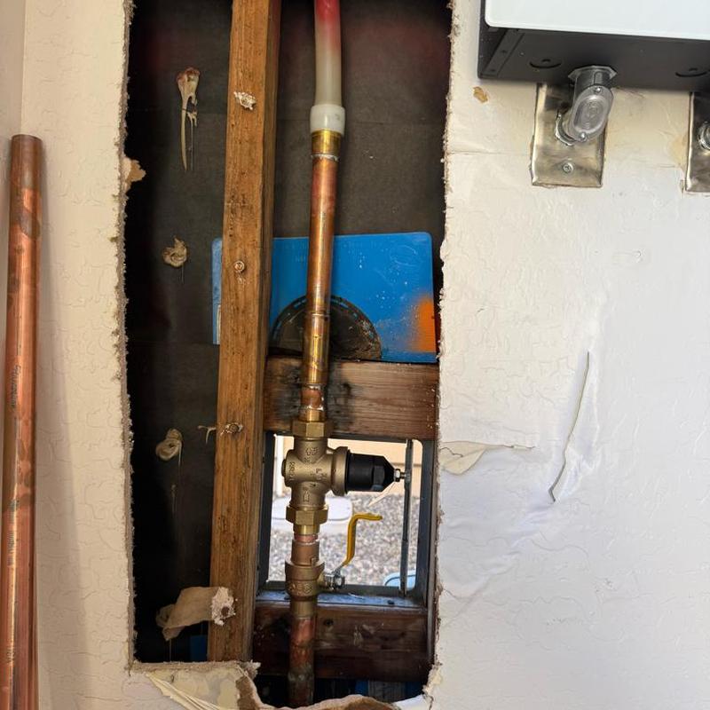 Copper pipe pressure reducing valve and ball valve installation