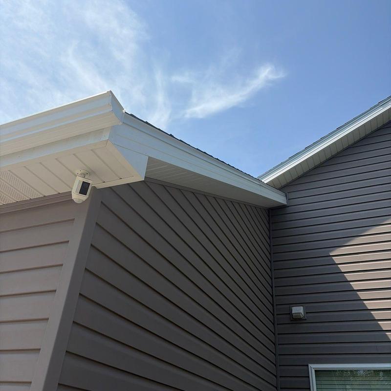Gutters and soffit on residential home exterior Gutters and soffit on residential home exterior