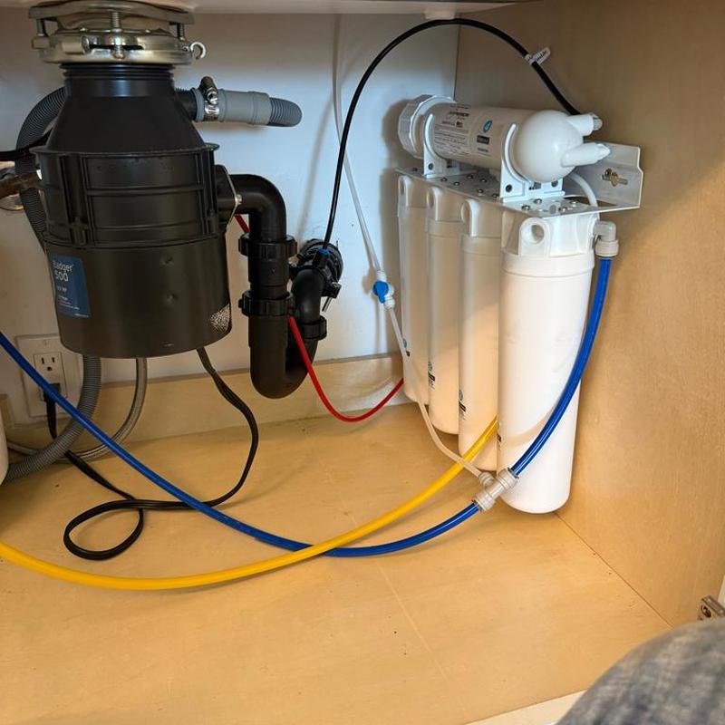 Reverse osmosis water filter and garbage disposal under sink