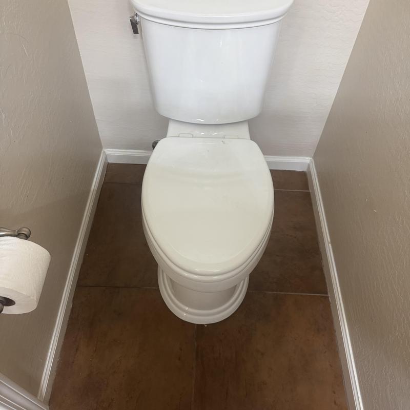Kohler toilet with slow-close seat installed in bathroom Kohler toilet with slow-close seat installed in bathroom