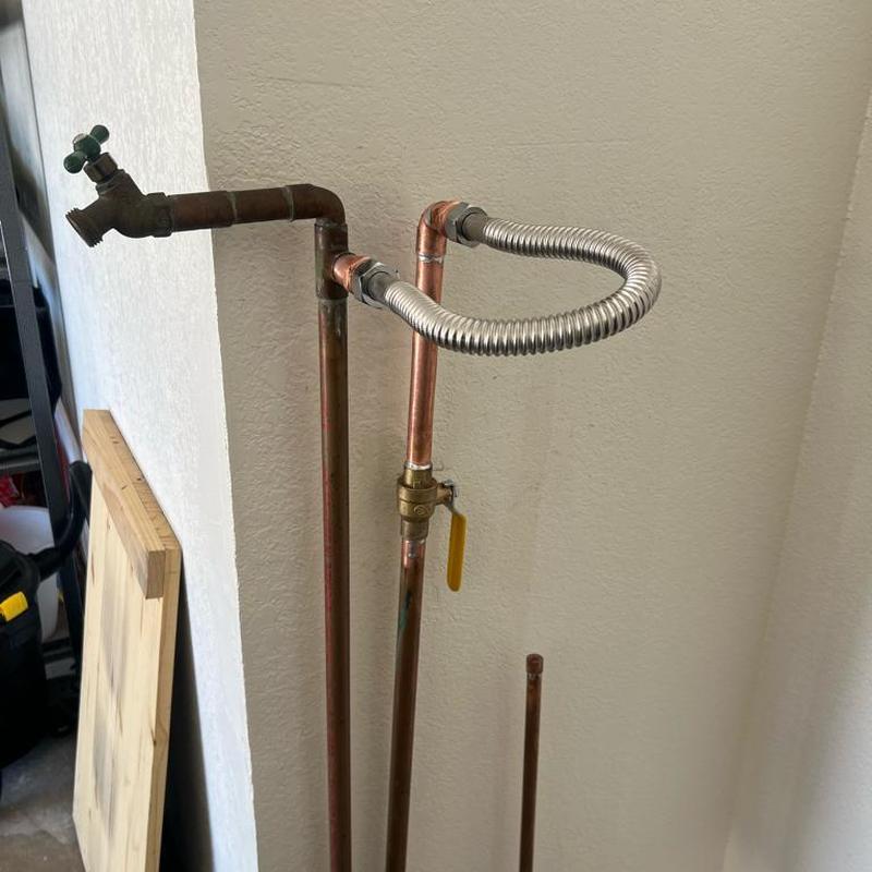 Copper water line with shut-off valve and flexible connector
