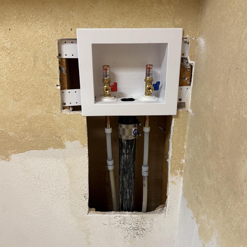 Laundry box with valves installation in wall cavity