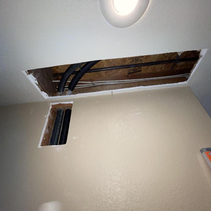 PEX water line reroute through drywall ceiling and wall