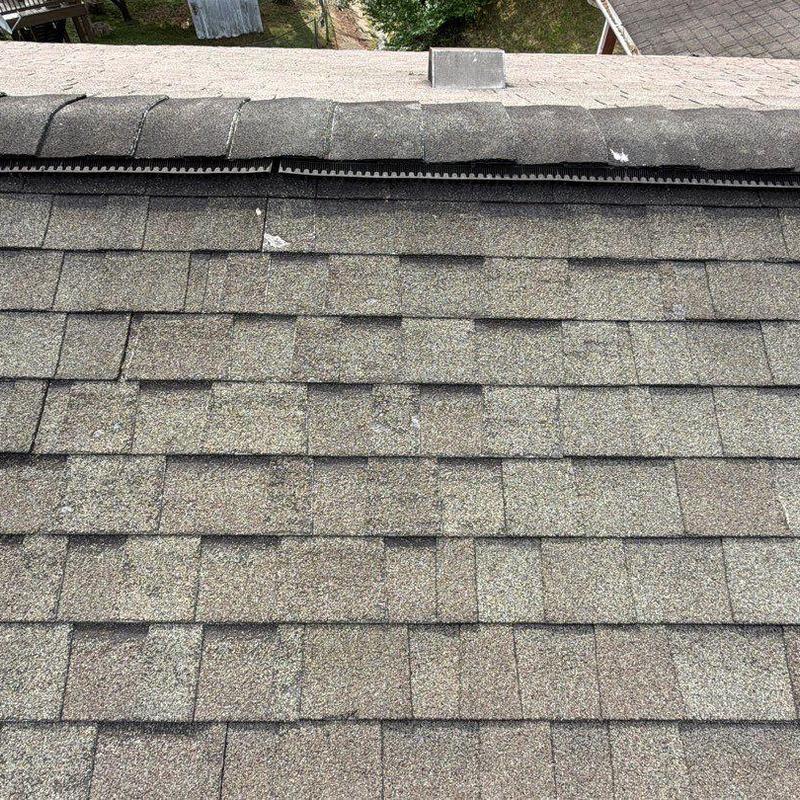 Asphalt shingles with visible hail impact damage