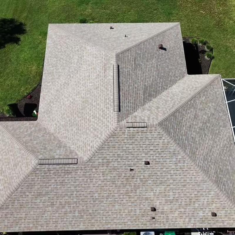 Owens Corning Amber shingle roof replacement overhead Owens Corning Amber shingle roof replacement overhead