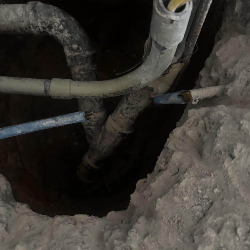 Post-tension cable damaged near plumbing pipes in slab Post-tension cable damaged near plumbing pipes in slab