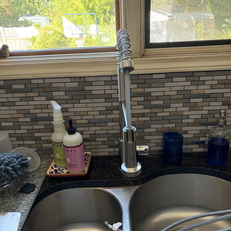 Kitchen faucet with spring design installed by sink