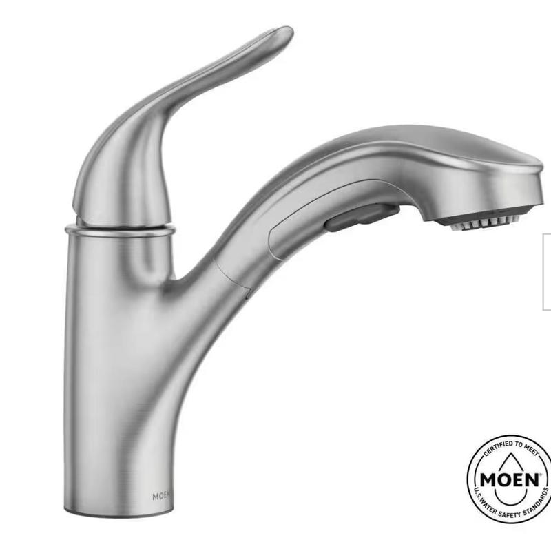 Kitchen faucet with pull-out spray head close-up