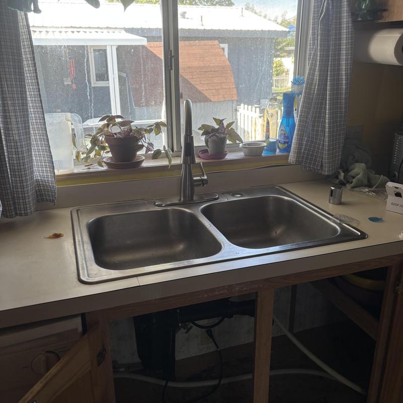 Kitchen sink faucet with new stainless steel double basin
