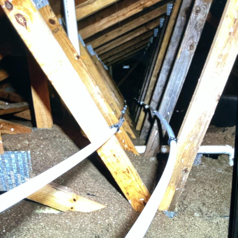 Polybutylene water lines repipe in attic space Polybutylene water lines repipe in attic space