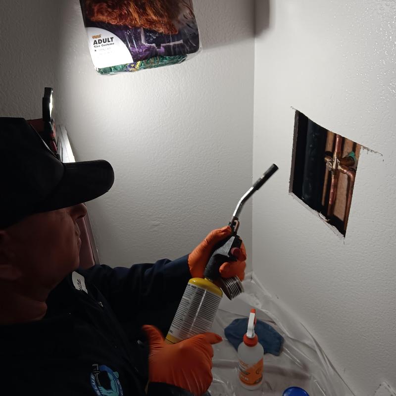 Shower valve assembly with burst cold water line repair Shower valve assembly with burst cold water line repair