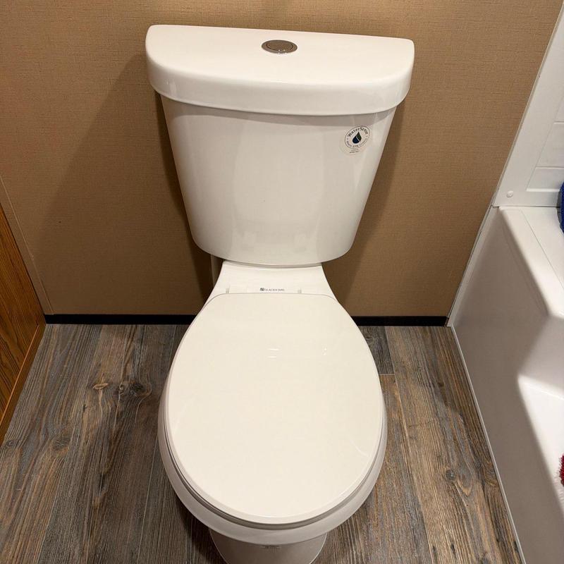 Toilet with dual flush button on tank lid