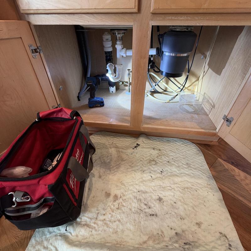 Kitchen sink disposal and plumbing under cabinet