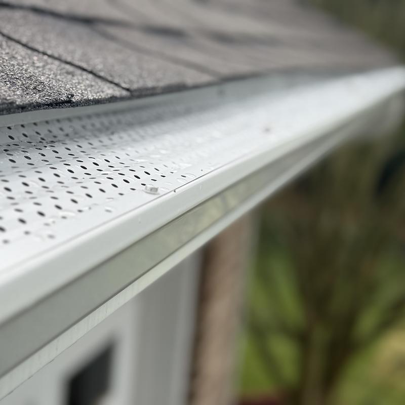 Gutter Rx aluminum gutter guard on white 5-inch gutter Gutter Rx aluminum gutter guard on white 5-inch gutter