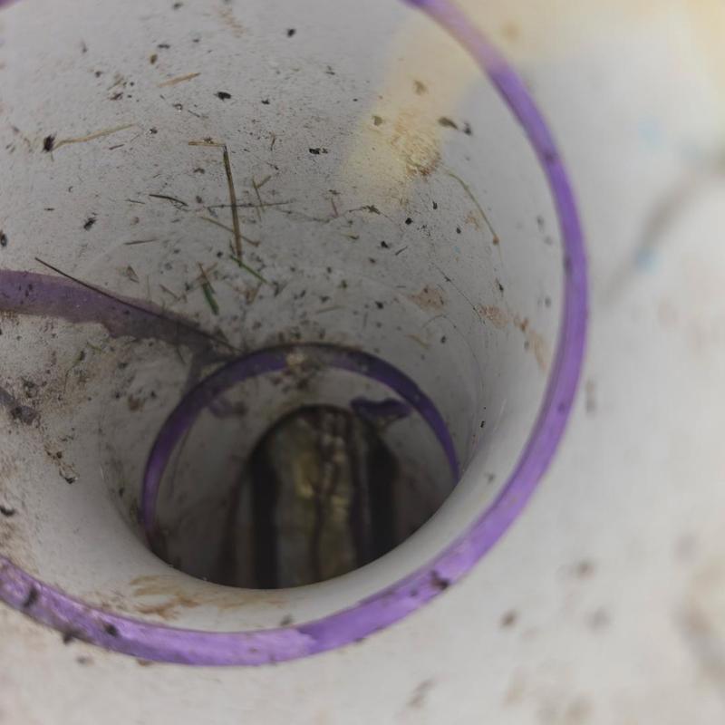 Main sewer pipe cleanout with inspection camera cable Main sewer pipe cleanout with inspection camera cable