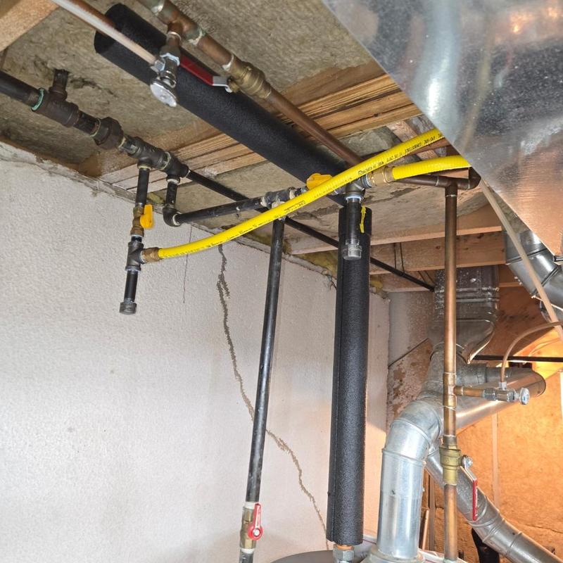 Gas line and meter service valve with insulation in basement Gas line and meter service valve with insulation in basement