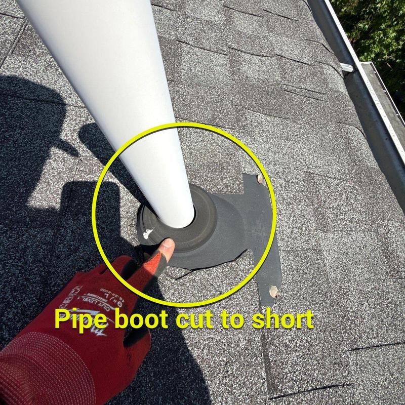 Pipe boot with cut too short on shingled roof