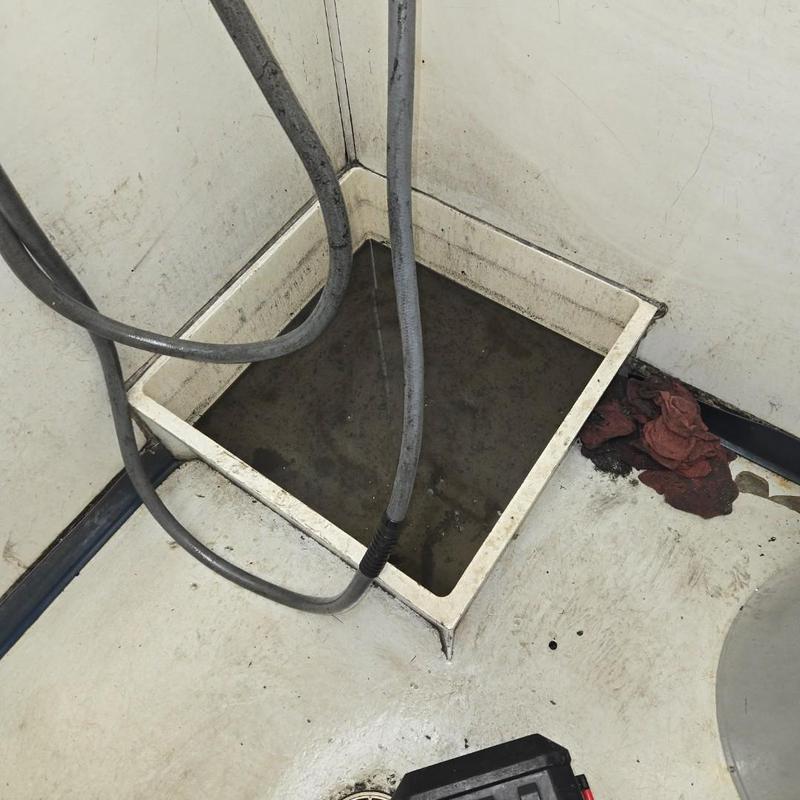 Mop sink basin with drainage cables and dirty floor Mop sink basin with drainage cables and dirty floor